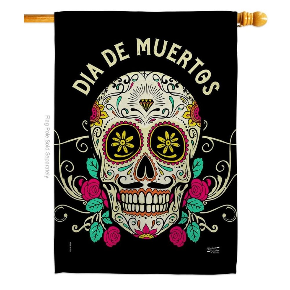 Dia De Muertos Falltime Day of Dead Halloween Mexico Flag House Flag 28" x 40"